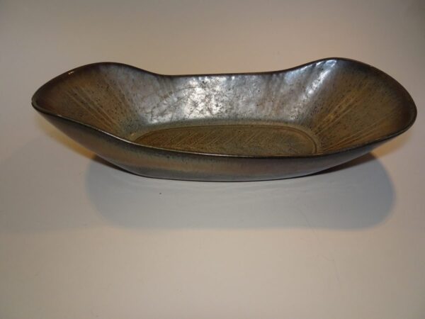 Gunnar Nylund, keramik bord skål i grøn og brun glasur, Rörstrand