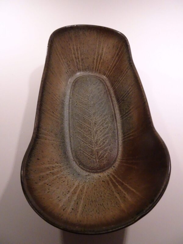 Gunnar Nylund, keramik bord skål i grøn og brun glasur, Rörstrand