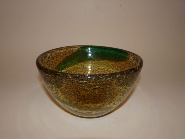 Gunnar Ander, glas skål, Lindshammer. Smuk gylden brun glasur.