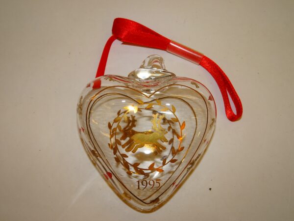 Golden Christmas, julehjerte i glas 1995 Rensdyr, Bing & Grøndahl