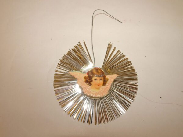Glitterophæng med engel d: 6,5 cm, gammel