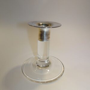 Lysestage i glas med sølvkrave h: 11 cm, Kosmos, Holmegaard