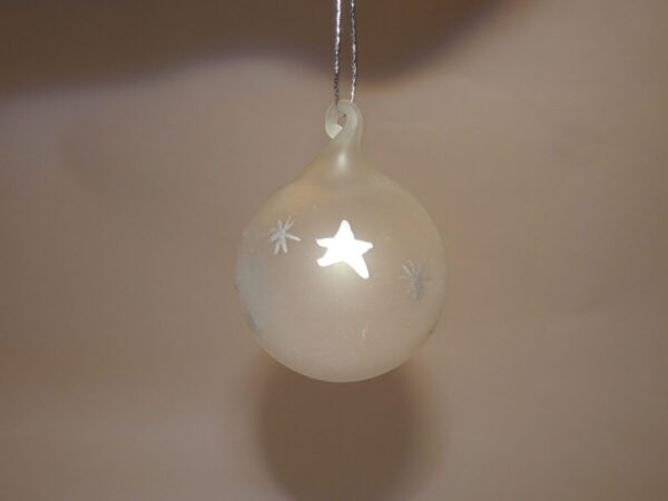 Frostet juletræs kugle med sølv stjerne d: 4 cm