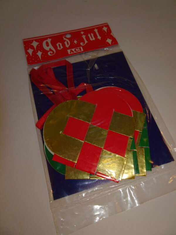 Flettede glanspapir julehjerter, pose a 4 stk.