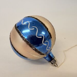 Juletræskugle, gammel, sølv og blå