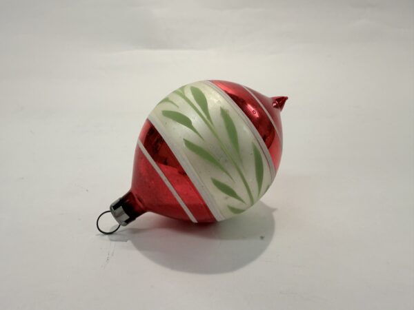 Juletræskugle, rød, hvid og grøn, gammel