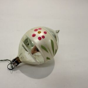 Juletræskugle, gammel, sølv, hvid og grøn